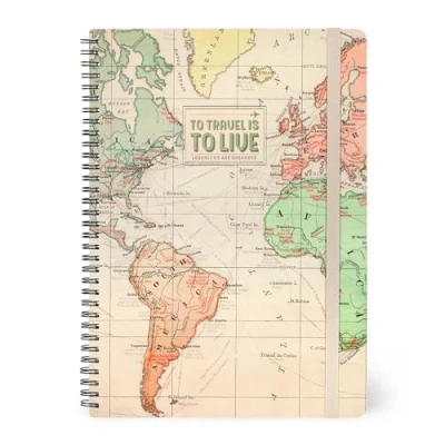 Imagen de Legami Cuaderno de rayas con Espiral Formato A4, Notebook Maxi, contiene 1 hoja pegatinas, 160 páginas desmontables, papel FSC, elástico cierre, 21 x 29 cm, tema Travel