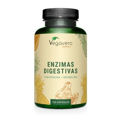 Imagen de Enzimas Digestivas Vegavero® Sin Aditivos &amp; Vegana Papaína + Bromelina Amilasa Celulasa Calcio Mejora Digestión y Reduce Acidez Óptima Biodisponibilidad 120 Drcaps® Cápsulas