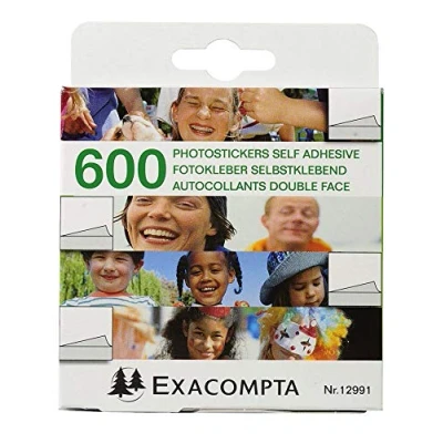 Imagen de Exacompta Recambios Pack de 600 Pegatinas Autoadhesivas doblecara para Fotos, Blanco, 9.00x9.00x2.50 cm, Unidades