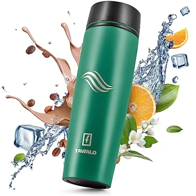 Imagen de TAVIALO Botella de Agua Acero Inox Termica 460ML. Ecológica Sin Bpa. Con aislamiento frío/calor. Práctica Ligera y Elegante. Lavable en lavavajillas. (verde esmeralda)