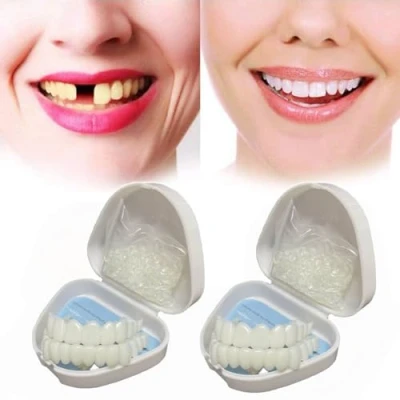 Imagen de Flipped Warmth 2 Pares Dentadura De Silicona, Dientes Postizos Superior E Inferior, Temporales, Carillas Dentales Ajustables para Cubrir Picados