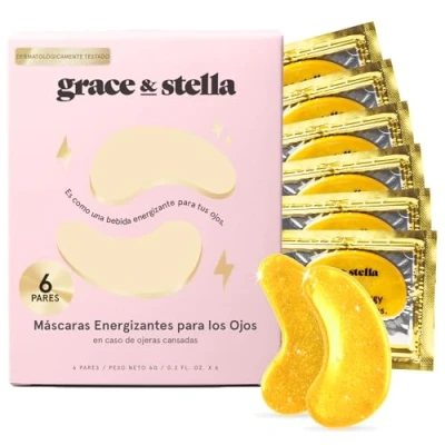 Imagen de Grace &amp; Stella Parches Ojos Bolsas y Ojeras Contorno de Antiarrugas Antiojeras Mujer Ácido Hialurónico para Veganos No Testados en Animales [6 Pares, Oro]