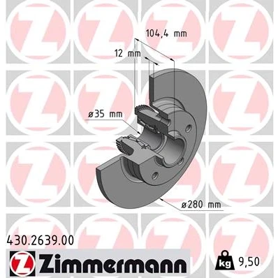 Imagen de ZIMMERMANN 430.2639.00 Disco de freno 280 12 5/5 5 114 macizo con cojinete rueda, anillo sensor ABS RENAULT: Trafic 3, 3 Bus