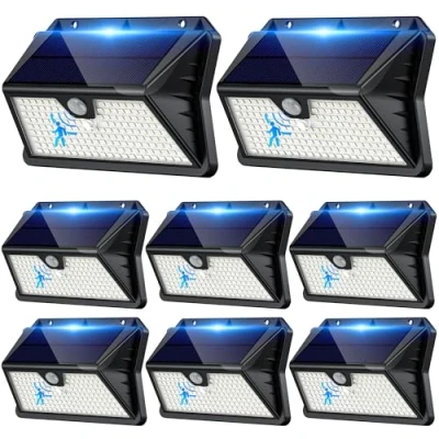 Imagen de Giliwosy Luz Solar Exterior,【8 Paquete/3 Modos】 Luces Solares con Sensor Jardin de Movimiento 185 LED Focos Exterior IP65 Impermeable para Jardín, Garaje, Patio, Puertas (Blanco Frío)