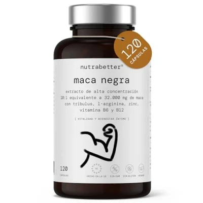 Imagen de Maca Negra Andina Pura 32.000mg Ultraconcentrada 20:1 + Tribulus Terrestris, L Arginina, Zinc, Vitaminas B6 y B12 Potencia Energía Vitalidad Íntima Mejora Rendimiento Memoria 120 cápsulas