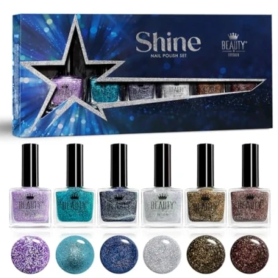 Imagen de Set de Esmaltes Shine 6 Colores con Brillo Reflejante 10 ml, Aplicación Fácil por Beauty4Britain