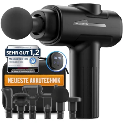 Imagen de pistola de masaje, incluye 6 cabezales masaje y 30 velocidades, con conector USB C pantalla táctil LCD, masajeador muscular,