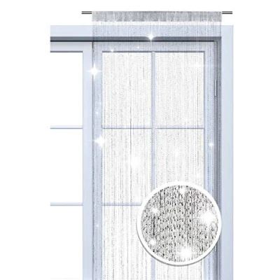 Imagen de wometo OekoTex Cortina de Hilo con Purpurina, 90 x 245 cm, Color Blanco y Plateado Brillante, Transparente