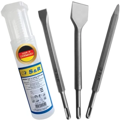 Imagen de S&amp;R Juego Cinceles SDS Plus 250mm: Cincel Plano, Spatula, a Punta. Made in Germany. Calidad Profesional.