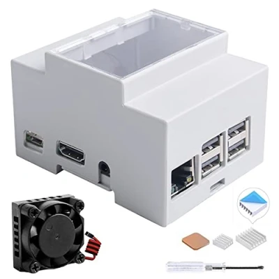 Imagen de GeeekPi funda para Raspberry Pi 3B+/3B en riel DIN, caja modular paneles eléctricos, 3 con ventilador, disipador de calor