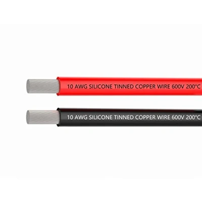 Imagen de 10 cables AWG 5,3 mm² cuadrados de alambre silicio 1,5 metros rojo y negro separados, soldadura cobre recubierto estaño 10awg ultra flexibles