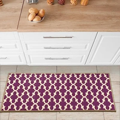 Imagen de Ottomanson Ottohome Collection Color Alfombra de diseño contemporáneo Morrocon Trellis, Antideslizante, Parte Trasera Goma, Nailon, Morado, 50cm x 150cm