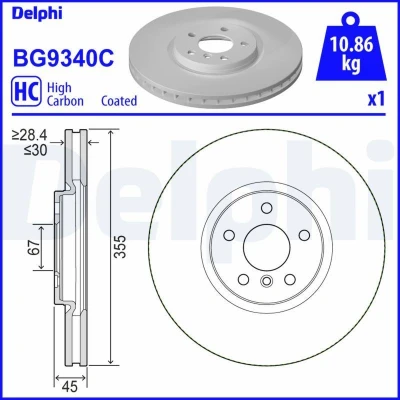 Imagen de DELPHI BG9340C Disco de freno 335 30 5 ventilado revestido altamente carbonizado sin cojinete rueda, anillo sensor ABS MINI: Hatchback, Countryman