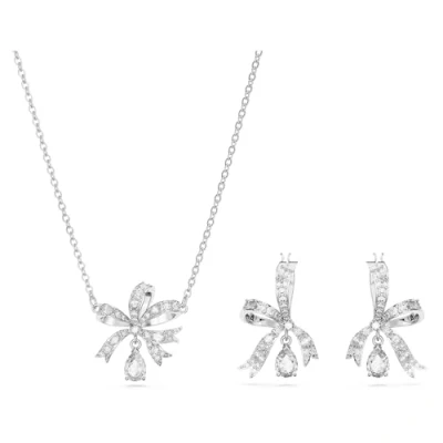 Imagen de Swarovski Set Volta, Collar y Pendientes con Lazo Blanco, en Metal Rodiado, de la Colección Volta