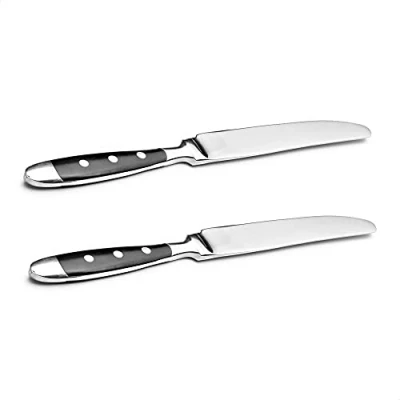 Imagen de Kerafactum Juego de 2 cuchillos mesa acero inoxidable con filo sierra para men carne, cuchillo mango negro estilo rstico extensible
