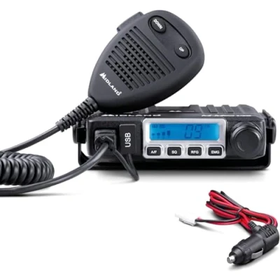 Imagen de Midland M Mini USB CB Radio Multiestándar con Toma 40 Canales Am/FM, Multibanda, Modo de Doble Squelch, Micrófono Extraíble Fácil Instalación