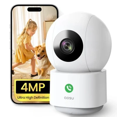 Imagen de AOSU 4MP 2.5K Cámara Vigilancia WiFi Interior, Camara 5G/2.4 GHz WiFi, Detección Humana AI, Llamada de un Toque, Audio Bidireccional, para Bebé/Domicilio/Mascotas, Compatible con Alexa