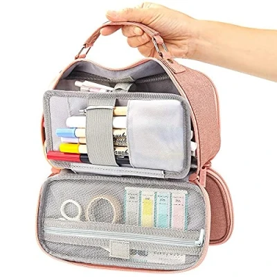 Imagen de EULANT Estuches Escolares 2 Cremalleras &amp; 3 Compartimentos, Estuche de Lápices Gran Capacidad, Grandes para Oficina/Escuela/Almacenamiento Viaje,Rosa