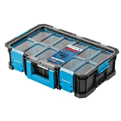 Imagen de Högert Technik Organizer con Tapa de Policarbonato y Compartimentos HT7G503, Caja Herramientas, Carga hasta 20 kg, Resistente a Daños, Prueba Polvo, Cierres Robustos ABS, Construcción Modular