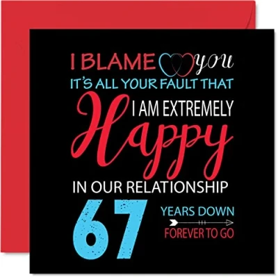 Imagen de Divertida Tarjeta de 67 aniversario para marido y esposa Your Fault I&#039;m Extremely Happy feliz boda pareja, tarjetas felicitación 145 mm x