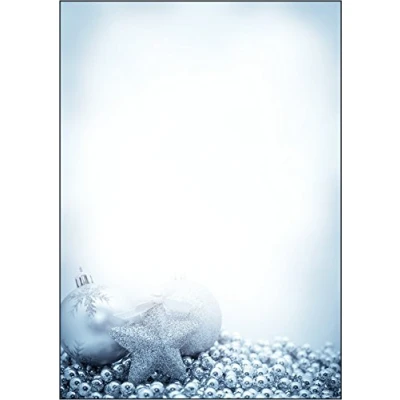 Imagen de SIGEL DP081 Papel navideño, decorado con estrellas navideñas, 21 x 29,7 cm, 90g/m², blanco y azul, 100 hojas