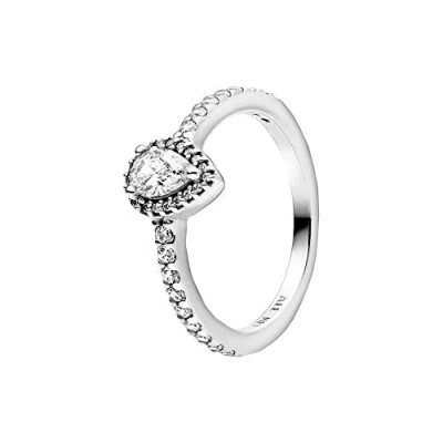 Imagen de Pandora anillo clásico con halo de lágrima, plata ley para mujer, apilable, regalo ella, circonita cúbica transparente, Metal, Zirconia