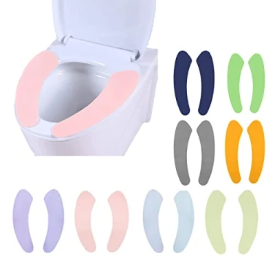 Imagen de Cubierta del asiento inodoro 8Pcs Lavable Reutilizable Calentador suave Pegatinas de cómodas almohadillas (Blu)