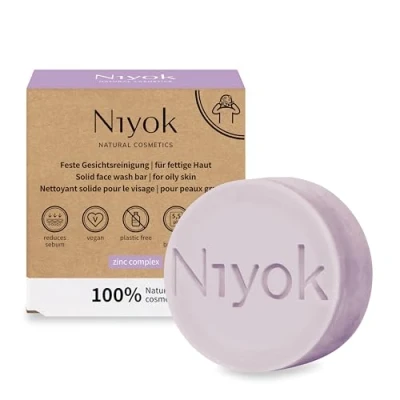 Imagen de Niyok® Limpiador facial fijo &quot;Zinc Complex&quot; (80 g) Jabón para pieles grasas Antiimpurezas y antiespinillas Cuidado vegano Cosméticos naturales orgánicos Jabones sin