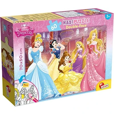 Imagen de Lisciani Puzzle Maxi Floor para niños de 60 piezas 2 en 1, Doble Cara con reverso colorear Disney Princesas 48250