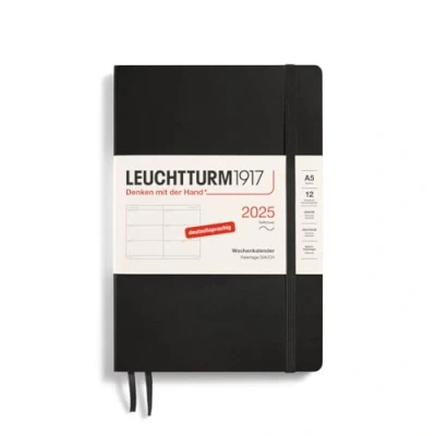 Imagen de LEUCHTTURM1917 370563 Agenda semanal mediana (A5) 2025, tapa blanda, negro, alemán