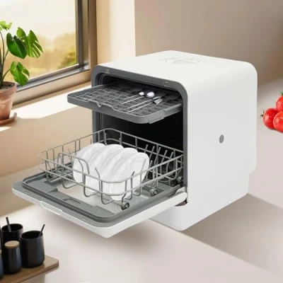 Imagen de lavavajillas de mesa, mini con/sin conexión agua, portátil con depósito agua 6 litros y 4 programas, para hogares, camping, autocaravanas dormitorios