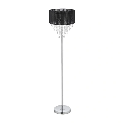Imagen de Relaxdays Lámpara de Pie Cristal, Pantalla Organza, Luz Lectura Salón, Alta, Redonda, E27, 150x37,5cm, Negra y Plateada, Poliéster