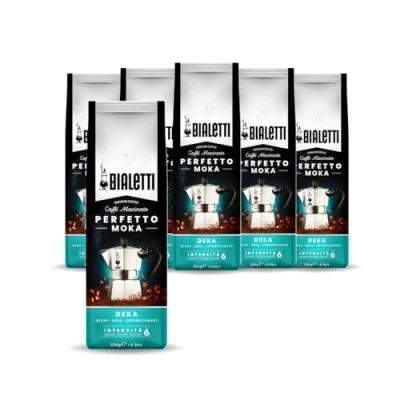 Imagen de Bialetti Perfetto Moka Deka: Café Molido Tueste Medio, Aroma de Cereales,250 g x 6, Paquete con Válvula Unidireccional para Preservar el Sabor