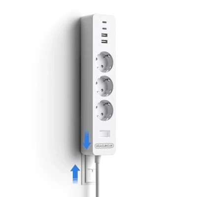 Imagen de NTONPOWER Regletas Enchufes USB C 1,5 Metros con Interruptor, Enchufe Multiple de Pared Hoja Plástico y Tornillos, Alargador 3 Toma, Protección Infantil