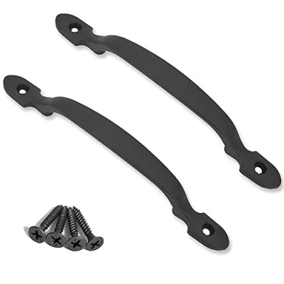 Imagen de 2 Piezas Tirador de Puerta Hierro Fundido Negro, Manija Garaje con Corrediza Robusta y Sólida Retro, para Granero, Jardín, Cobertizo, Negro