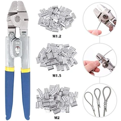 Imagen de Glarks Herramienta de crimpado cuerda alambre hasta 2,2 mm con 150 piezas 3 tamaños aluminio doble barril manguito