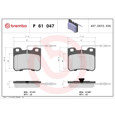 Imagen de BREMBO P 61 047 Juego de pastillas freno con contacto avisador desgaste sin accesorios CITROËN: AX, Saxo Hatchback, PEUGEOT: 106 II Hatchback