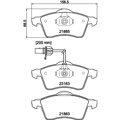 Imagen de HELLA 8DB 355 008 931 Juego de pastillas freno con contacto aviso desgaste incorporado VOLKSWAGEN: California Westfalia T4 Bus, Transporter 4