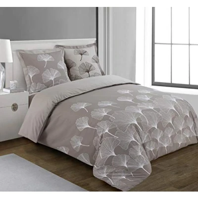 Imagen de Juego de funda n�rdica reversible VISION GINKO 100% Algod�n 1 260x240cm + 2 fundas almohada 65x65cm Beige
