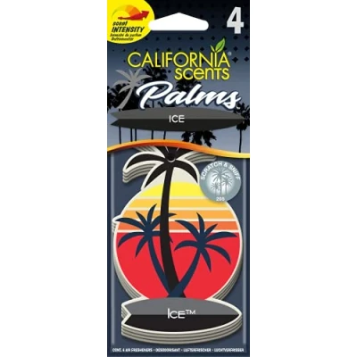Imagen de California Car Scents Ambientador de Coche con Fragancia, Olor y Esencias a Ice, Aroma Hielo, Fresco (Ambientador Papel Forma Palmera 4UDS)