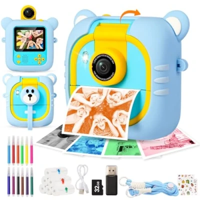 Imagen de ARNSSIEN Camara Fotos Infantil Instantanea, 7 Papeles (4 Color/3 BN), 2.4&quot; con 1080P &amp; 180 Lente 32GB, Regalo Navidad/Cumpleaños para Niños Niñas,M2