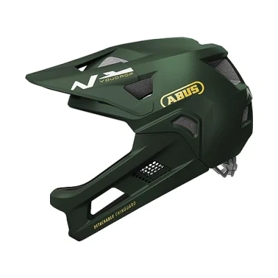 Imagen de ABUS casco MTB YouDrop FF integral para niños y adolescentes iniciarse en el ciclismo de montaña con mentonera desmontable verde, talla S