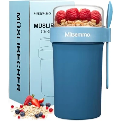 Imagen de taza de cereales para llevar, 760 ml + 230 ml, vaso yogur niños con cuchara, cereales, recipiente fiambrera desayuno,