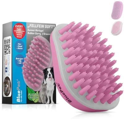 Imagen de BluePet FellFein Cepillo de baño para perros y gatos pelo corto, con efecto masaje, elimina el suelto, polvo la suciedad, ideal masajear champú (rosa suave)