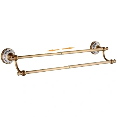 Imagen de toallero Doble de latón Bronce Antiguo, Ajustable 15.5 a 27.5 Pulgadas para baño, Accesorios baño montados en la Pared, diseño Porcelana