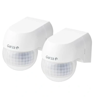 Imagen de Garza Pack 2 Mini Detector de movimimiento por Infrarrojos para Interior y Exterior, protección IP44, Tiempo luminosidad Regulables, ángulo detección 180º, Blanco