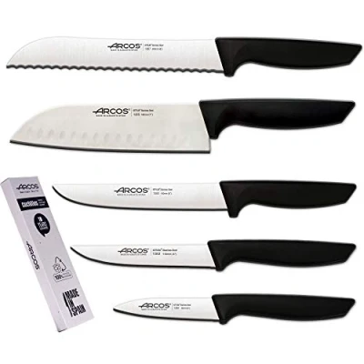 Imagen de Arcos Juego Cuchillos cocina Profesionales Profesional Acero Inoxidable Mango Negro utensilios de cuchillo japones Santoku lavavajillas (5 Piezas)