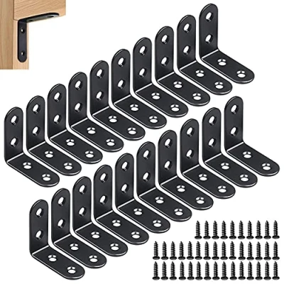 Imagen de 20 Piezas Soporte Esquina Acero Inoxidable Negro 40 x 40mm Corner Brace en Ángulo Recto de 90 Grados Forma L Código con 80 Tornillos