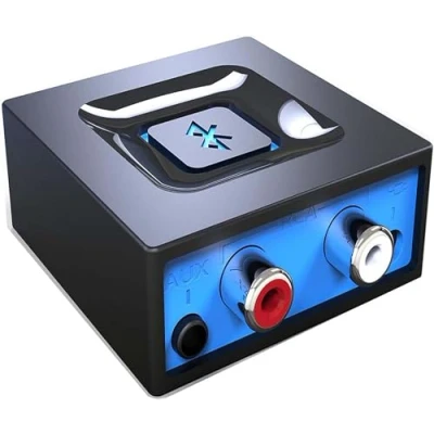 Imagen de esinkin Receptor de Audio Inalámbrico, Adaptador Bluetooth para PC/Mac/Smartphone/Tablet/Receptores AV/Coche, Salidas 3.5 mm y RCA Altavoces, Boton Encendido/Apagado