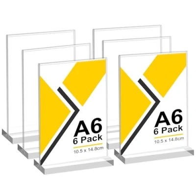 Imagen de 6 Unidades Soporte Cartel A6 de Acrílico, Forma T Expositor Metacrilato Menú, Porta Carteles Menus Restaurante, Sobremesa, Titular Menú Póster para Hotel, Tienda, Transparente